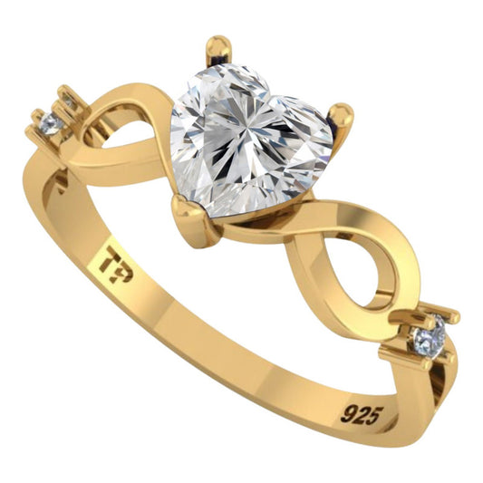 Anel Prata 925 Dourada 18k Infinito Amor Coração - Zircônia