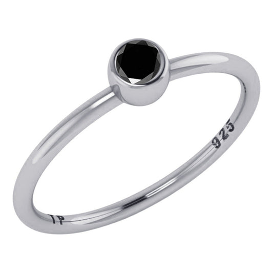 Anel Prata 925 Solitário Black Onix Redonda - Exclusivo
