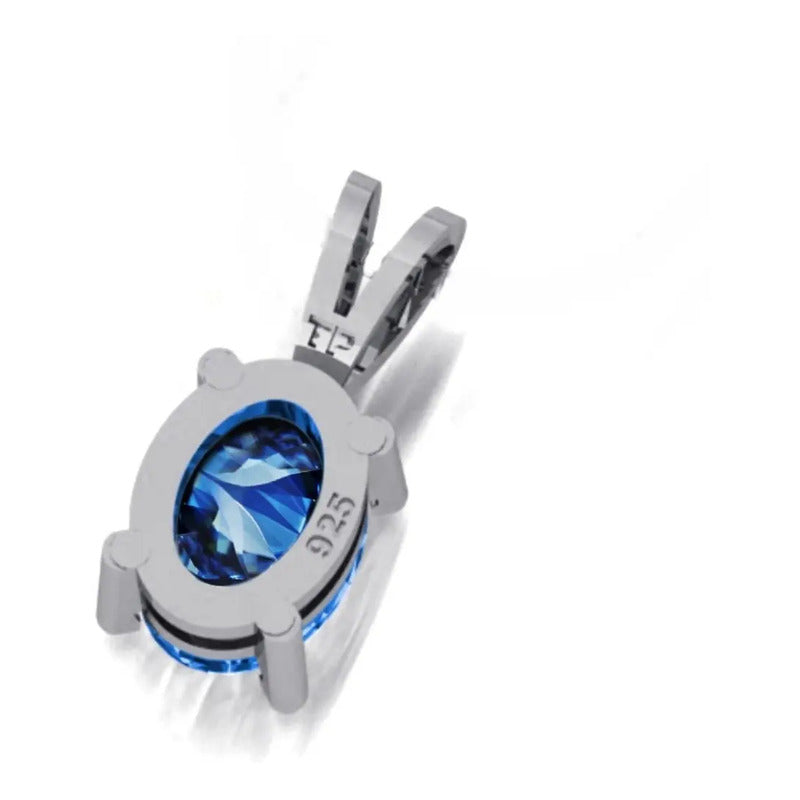 Pingente Prata 925 Oval Topázio Azul 6x8mm - Exclusivo Azul-claro