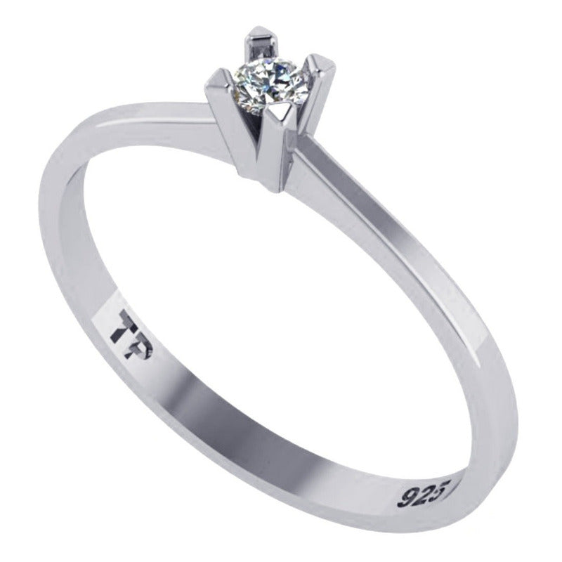 Anel Solitário Zirconia De Pura Prata 925 -  Feminino