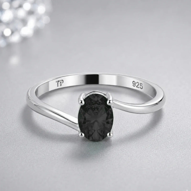 Anel Prata 925 Solitário Miami Black Onix Natural- Exclusivo
