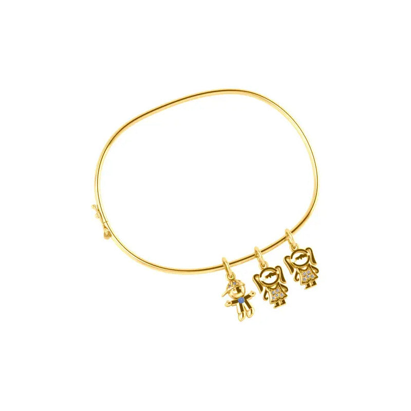Bracelete Rígido Prata 925 Dourada 18k - 2 Meninas 1 Menino 19 Cm