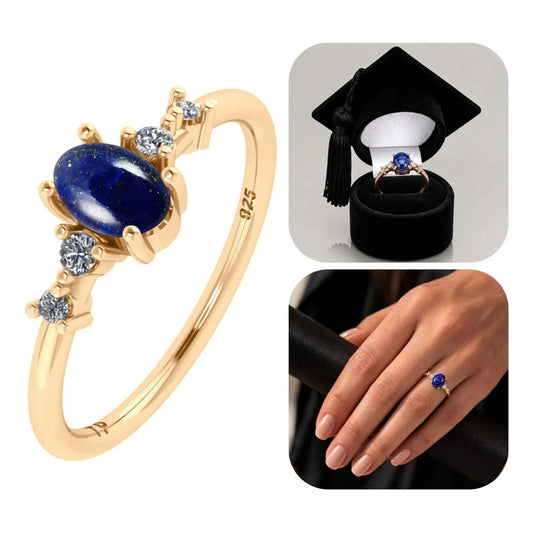 Anel Formatura Diversas Areas Prata 925 Dourada 18k + Capelo Lápis Lazuli 20-21