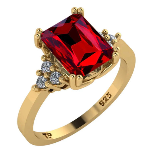 Anel Vintage Clássico Prata 925 Dourada 18k Granada