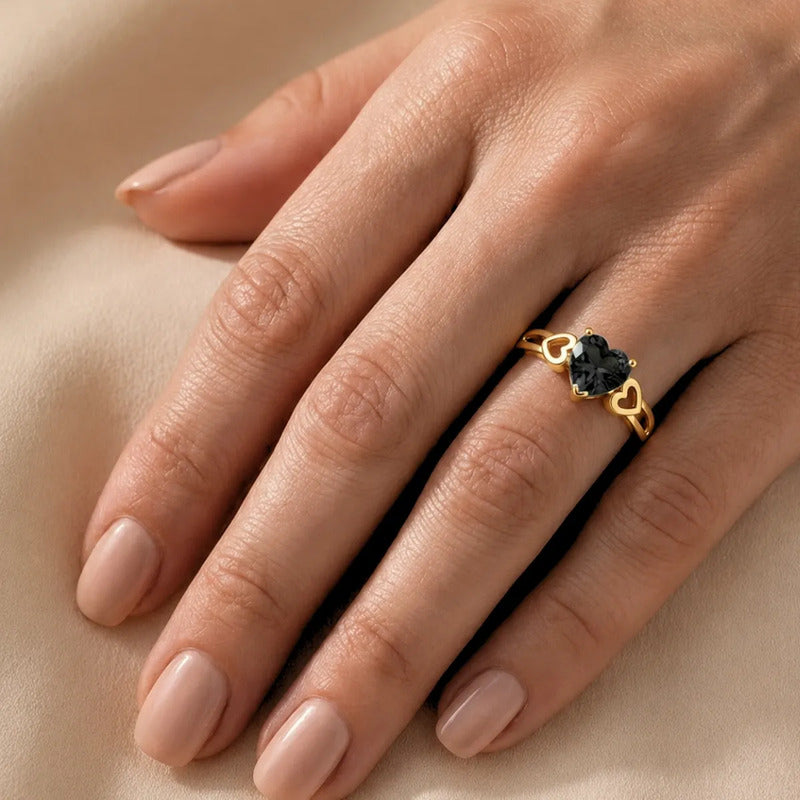 Anel Eterno Coração Prata 925 Dourada Ouro 18k  Onix