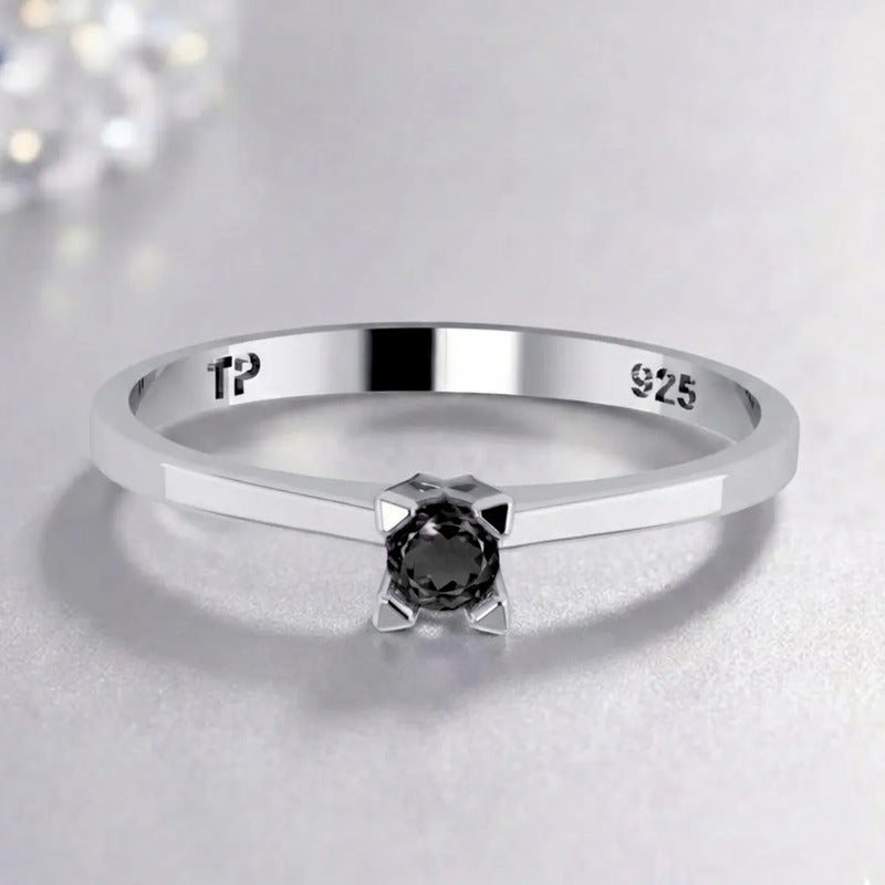 Anel Solitário De Prata 925 Black Onix - Exclusivo