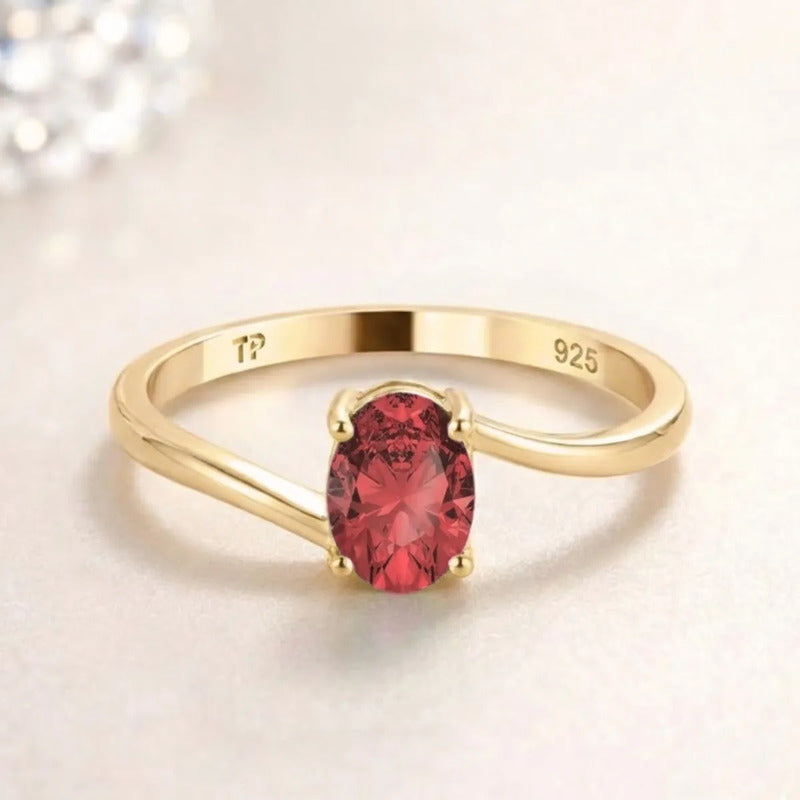 Anel Solitário Miami Prata 925 Banhado Ouro 18k Rubi