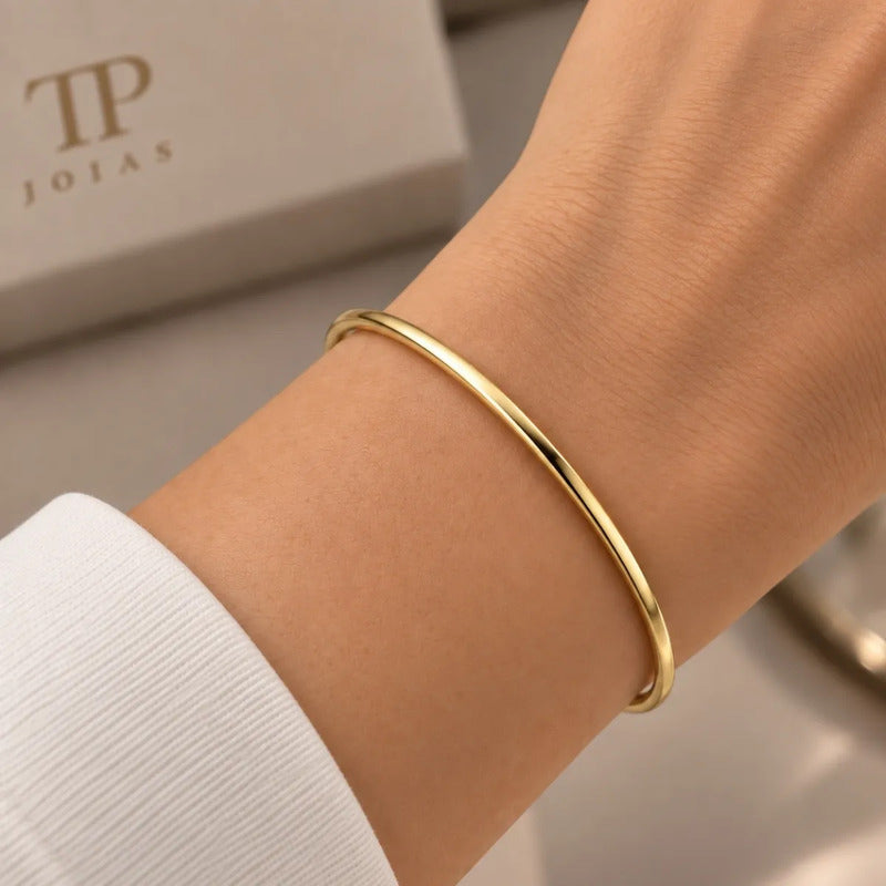 Pulseira Bracelete Liso Prata 925 Dourada 18k Maciço 6 Cm