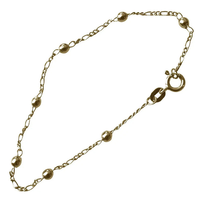 Pulseira Prata 925 Dourada 18k Bolinha 3mm - Feminina 18 Cm