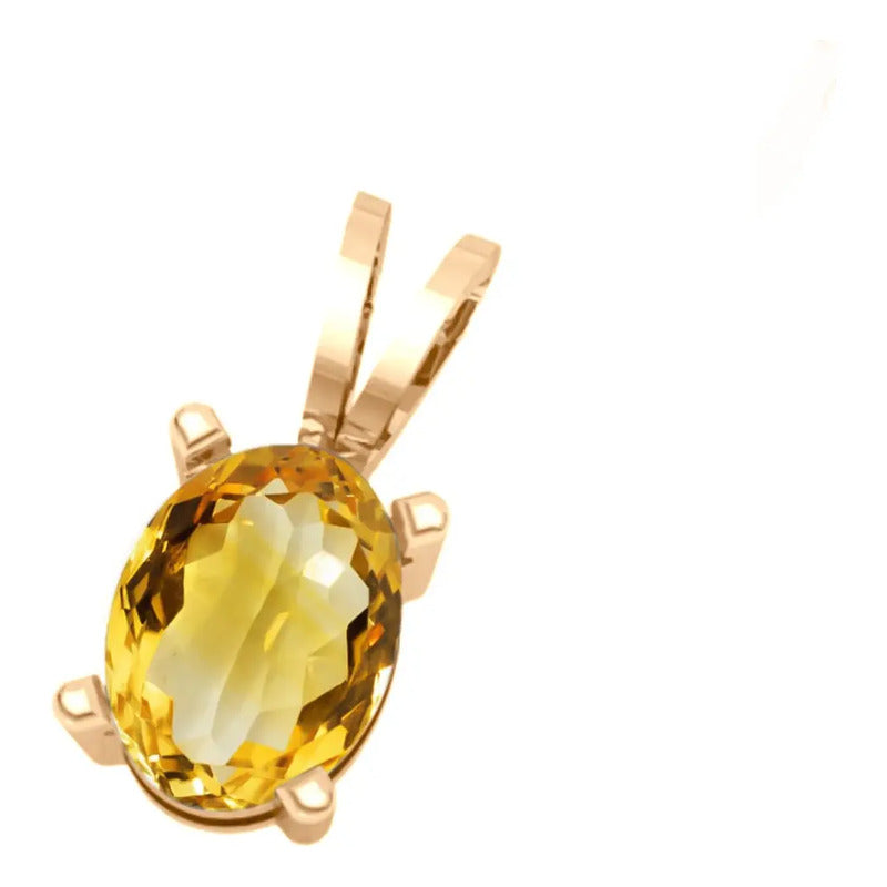 Pingente Oval Prata 925 Dourada 18k - Citrino Dourado
