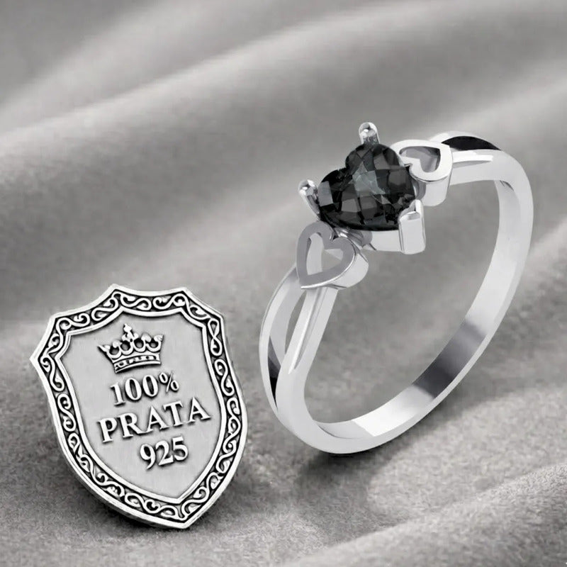 Anel Pura Prata 925 Eterno Coração Black Onix - Exclusivo