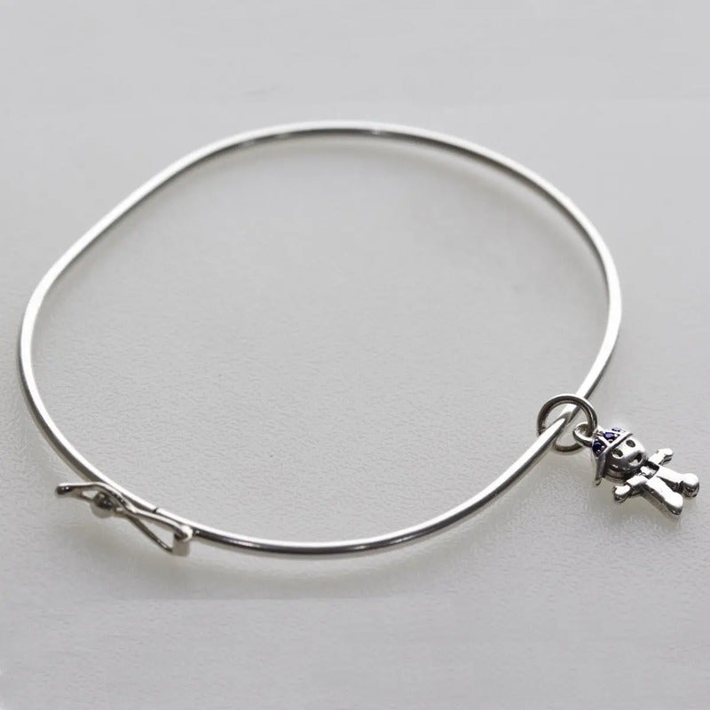 Pulseira Bracelete Rígido Prata 925 - Pingente Menino 19 Cm