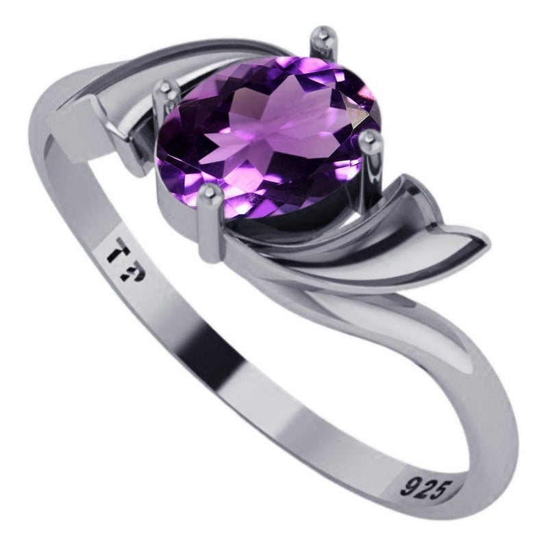 Anel Wings Pedra Roxa Oval Prata 925 - Exclusivo Tamanho 30