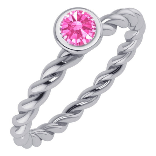 Anel Prata 925 Solitário Torcido Safira Rosa - Exclusivo
