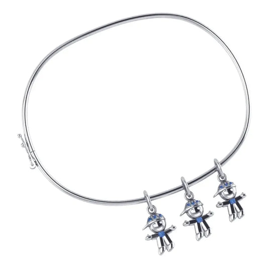 Pulseira Bracelete Rígido Prata 925 - Pingentes 3 Meninos 19 Cm