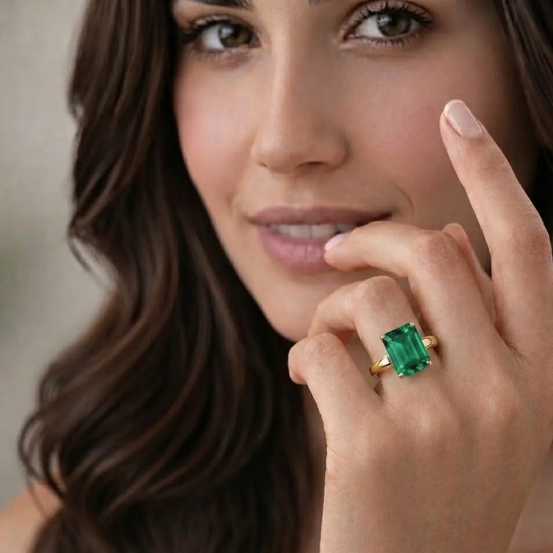 Anel Vintage Esmeralda Prata 925 Dourada  Ouro 18k- Feminino
