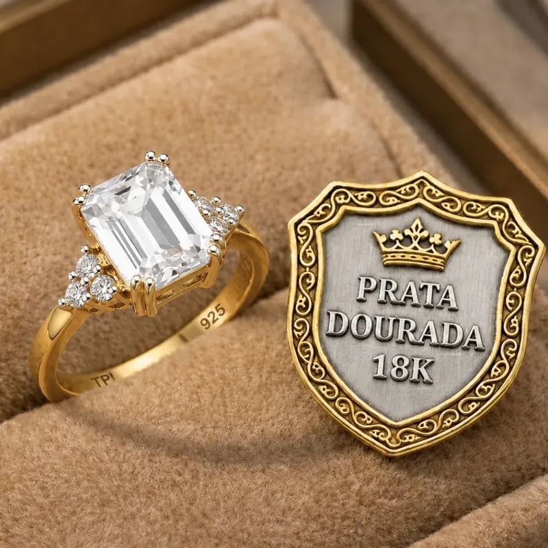 Anel Vintage Clássico Prata 925 Dourada Ouro 18k Zircônia