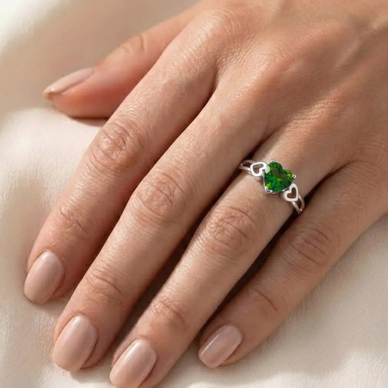 Anel  Prata 925 Eterno Coração Esmeralda - Exclusivo