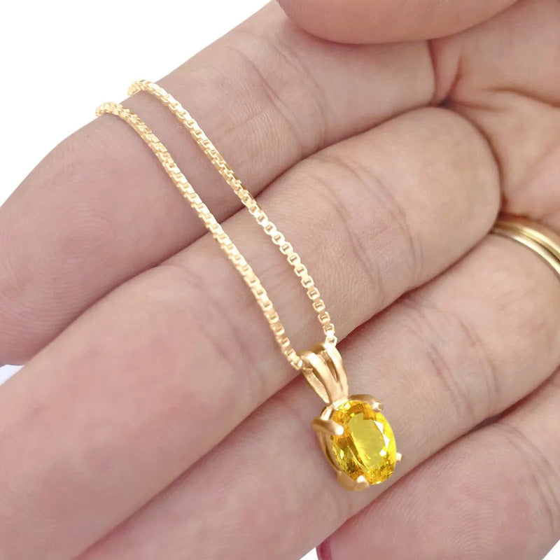 Pingente Oval Prata 925 Dourada 18k - Citrino Dourado