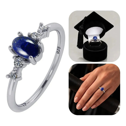 Anel Formatura Feminino Prata 925 + Caixinha Capelo Lapis Lazuli 19