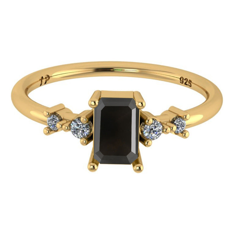 Anel Viena Retangular Prata 925 Dourada 18k - Onix