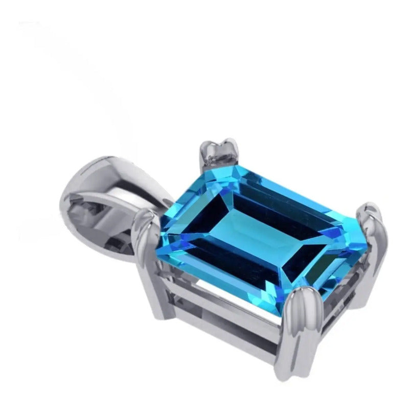 Pingente Prata 925 Retangular Topázio Azul Unissex Exclusivo Azul-claro