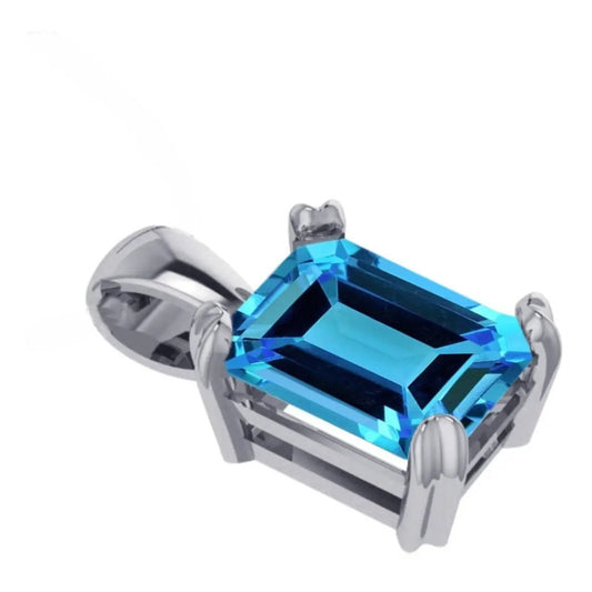Pingente Prata 925 Retangular Topázio Azul Unissex Exclusivo Azul-claro