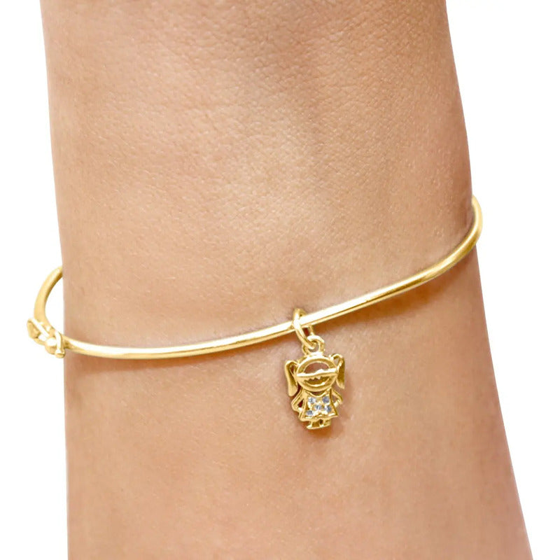 Pulseira Bracelete Rígido Prata 925 Dourada 18k - Menina Dourado
