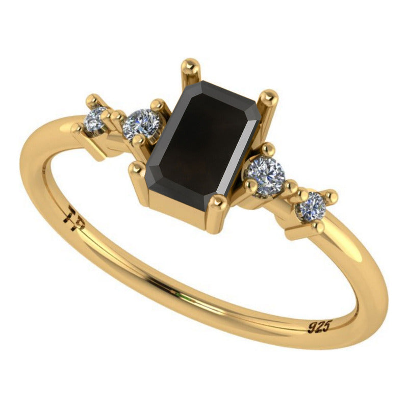 Anel Viena Retangular Prata 925 Dourada 18k - Onix