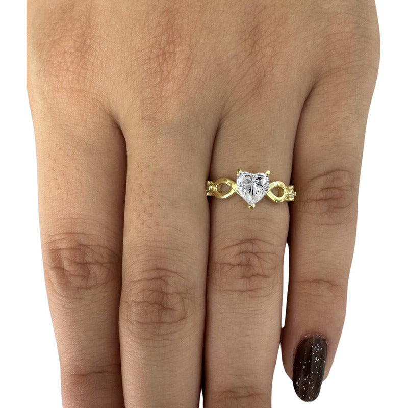 Anel Prata 925 Dourada 18k Infinito Amor Coração - Zircônia
