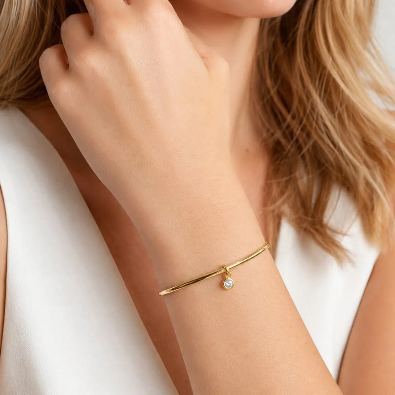 Pulseira Bracelete Prata 925 Dourada 18k Ponto De Luz 6.3 Cm