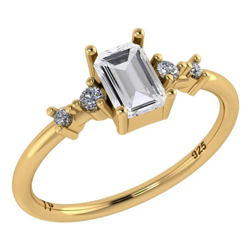 Anel Viena Retangular Prata 925 Dourada 18k - Zircônia