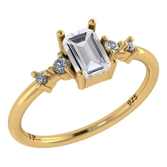 Anel Viena Retangular Prata 925 Dourada 18k - Zircônia