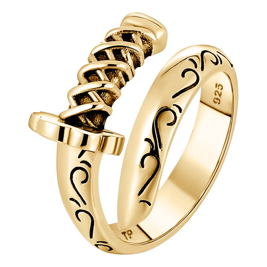 Anel Espada Samurai Prata 925 Dourada 18k Ajustável
