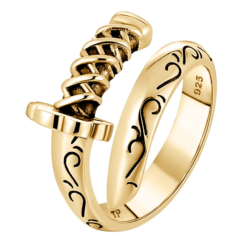 Anel Espada Samurai Prata 925 Dourada 18k Ajustável
