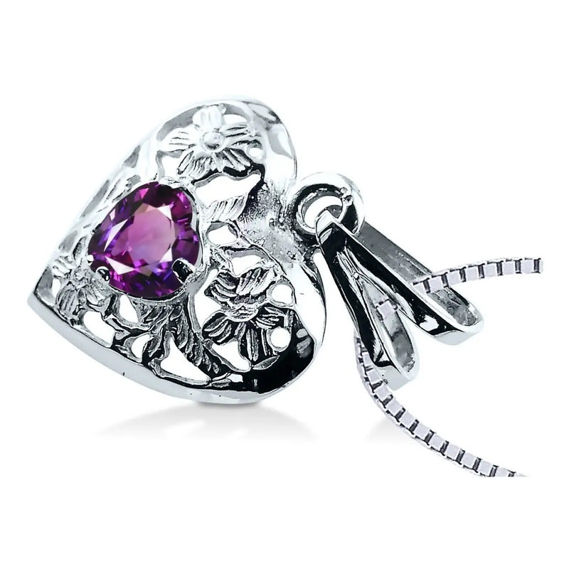 Colar Filigrana Coração Prata 925 Ametista - Exclusivo Roxo
