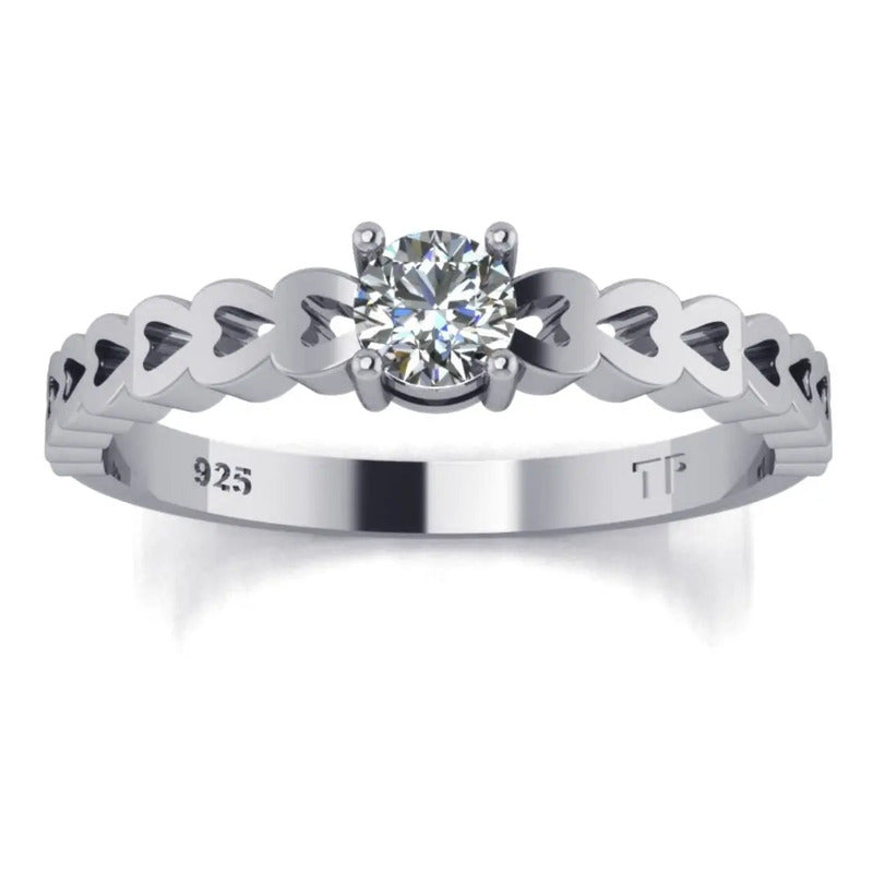 Anel Luxo Pura Prata 925 Corações Zirconia