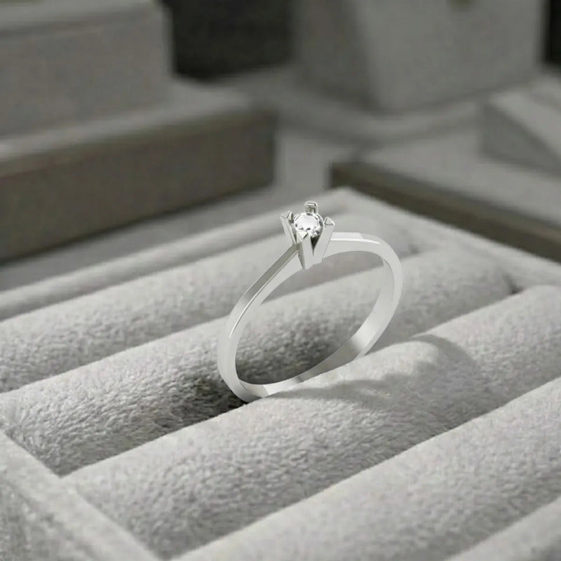 Anel Solitário Zirconia Tradicional Prata 925 -  Feminino