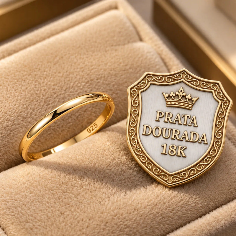 Aliança Lisa Meia Cana Prata 925 Ou Banhada Ouro 18k Prata Dourada 18k 28