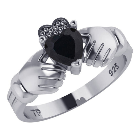 Anel De Prata 925 Claddagh Black Ônix - Unissex