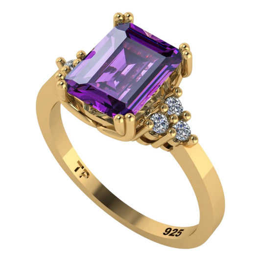 Anel Vintage Clássico Prata 925 Dourada Ouro 18k Ametista