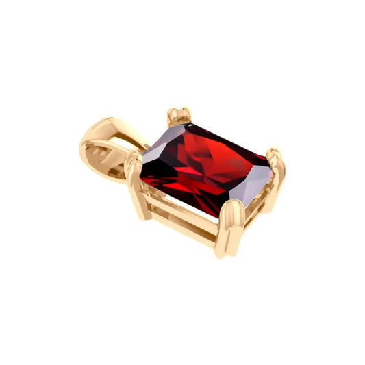 Pingente Retangular Prata 925 Dourada 18k - Granada Vermelho