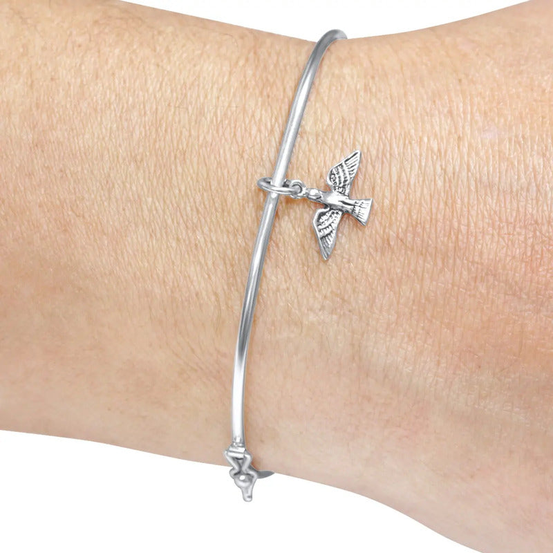 Bracelete Rígido Pura Prata 925 - Pingente Espírito Santo 19 Cm