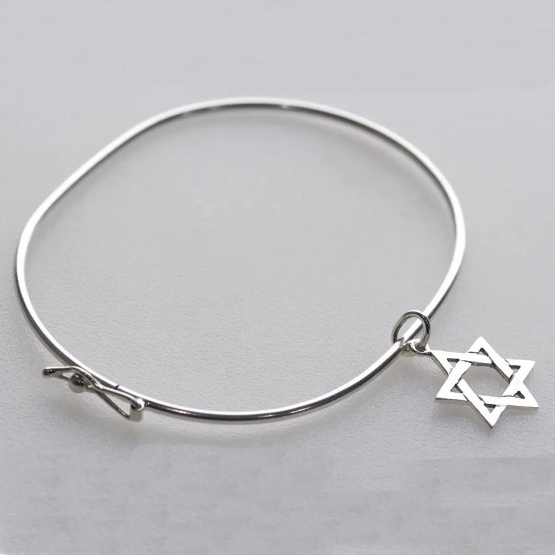 Pulseira Bracelete Rígido Prata 925 - Estrela De David 19 Cm