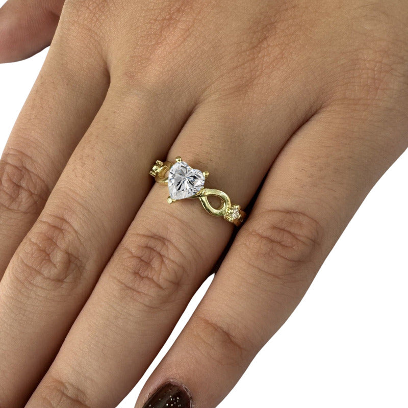 Anel Prata 925 Dourada 18k Infinito Amor Coração - Zircônia