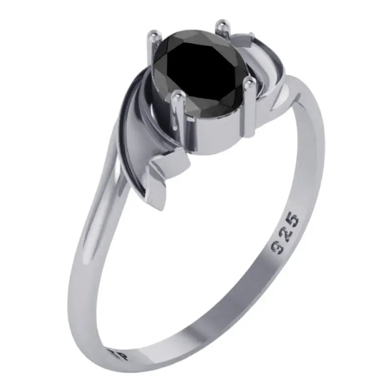 Anel Wings Black Onix Natural Oval Prata 925- Exclusivo