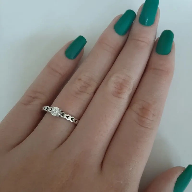 Anel Luxo Pura Prata 925 Corações Zirconia
