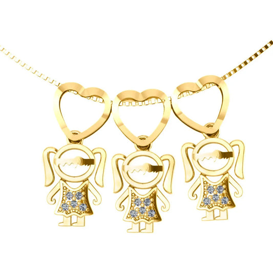 Colar Canga 3 Meninas Zircônias - Prata 925 Dourada Ouro 18k Dourado