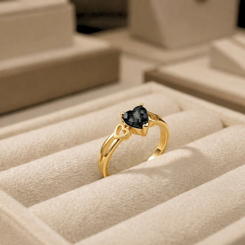 Anel Eterno Coração Prata 925 Dourada Ouro 18k  Onix