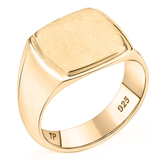Anel Masculino Sólido Largo Em Prata 925 Dourada  Ouro 18k